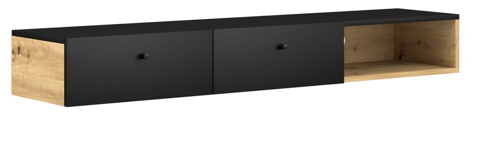 Meuble TV suspendu noir et chêne artisan Makalo 140 cm - Photo n°1
