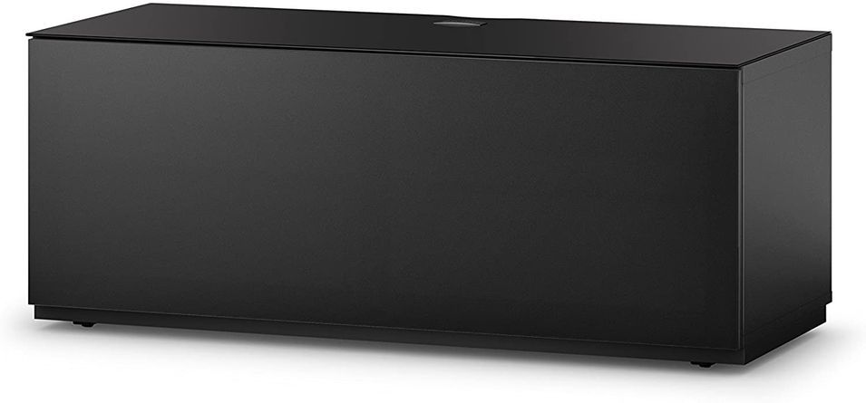 Meuble TV suspendu Studio 110 tissu acoustique et bois mélaminé noir - Photo n°1