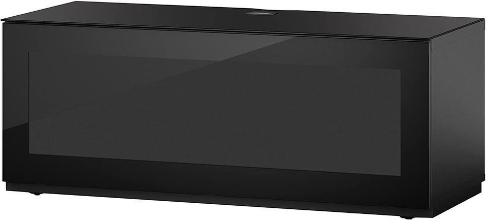 Meuble TV suspendu Studio 110 verre infrarouge et bois mélaminé mat noir - Photo n°1