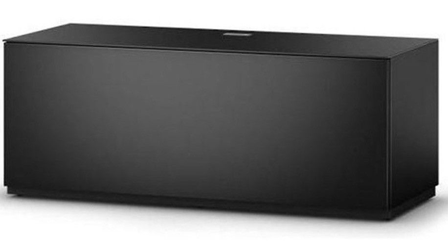 Meuble TV suspendu Studio 110 verre trempé et bois mélaminé mat noir - Photo n°1