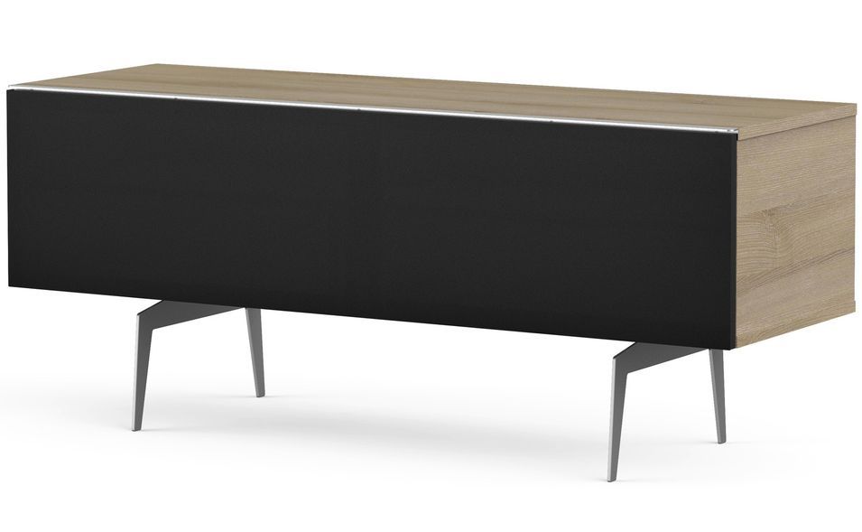 Meuble TV tissu acoustique et bois clair pieds métal Alice Spring 120 cm - Photo n°1
