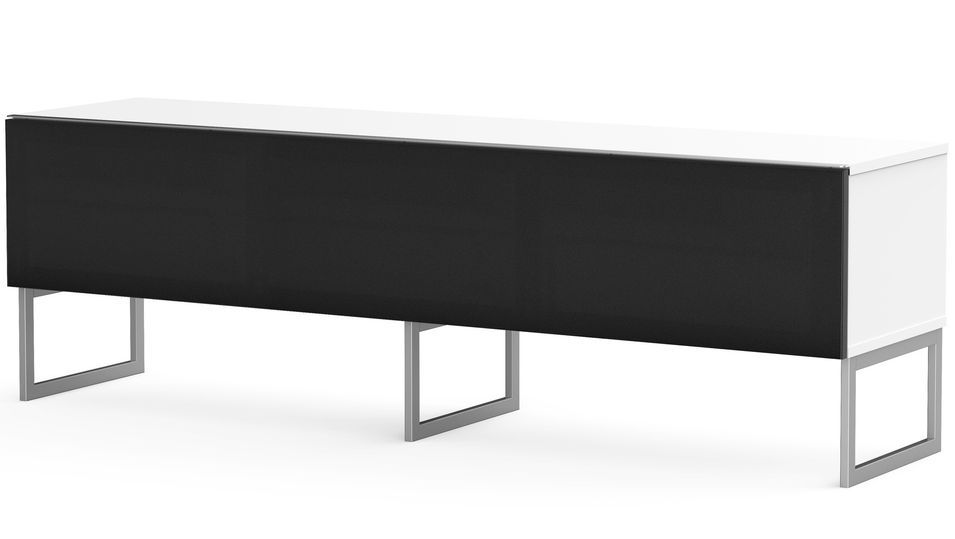 Meuble TV tissu acoustique et mélaminé blanc pieds métal Modena 160 cm - Photo n°1