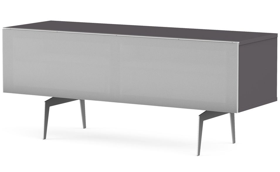 Meuble TV tissu acoustique et mélaminé gris pieds métal Adelaide 120 cm - Photo n°1