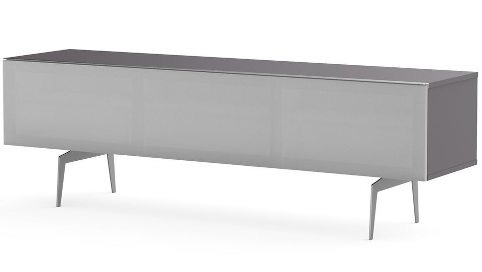 Meuble TV tissu acoustique et mélaminé gris pieds métal Adelaide 160 cm - Photo n°1