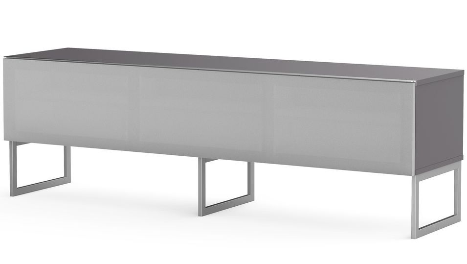 Meuble TV tissu acoustique et mélaminé gris pieds métal Venezia 160 cm - Photo n°1