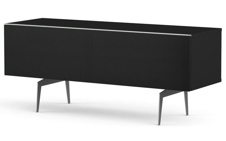 Meuble TV tissu acoustique et mélaminé noir pieds métal Cairns 120 cm - Photo n°1