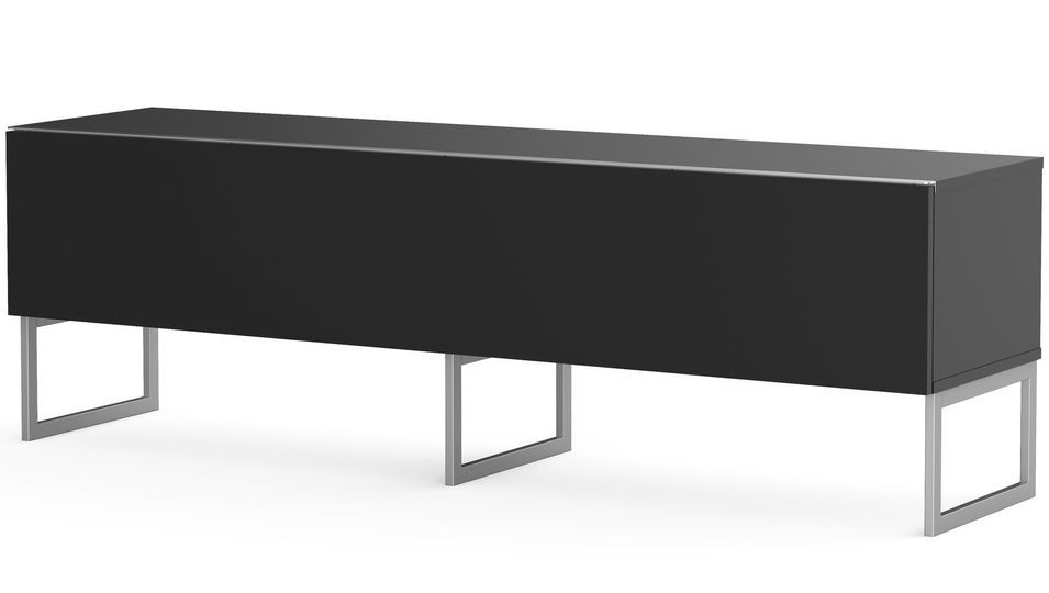 Meuble TV tissu acoustique et mélaminé noir pieds métal Palermo 160 cm - Photo n°1
