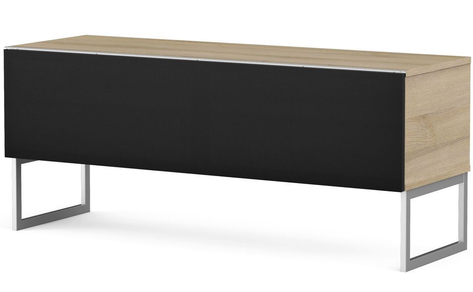 Meuble TV tissu acoustique noir et bois clair Bologna 120 cm - Photo n°1