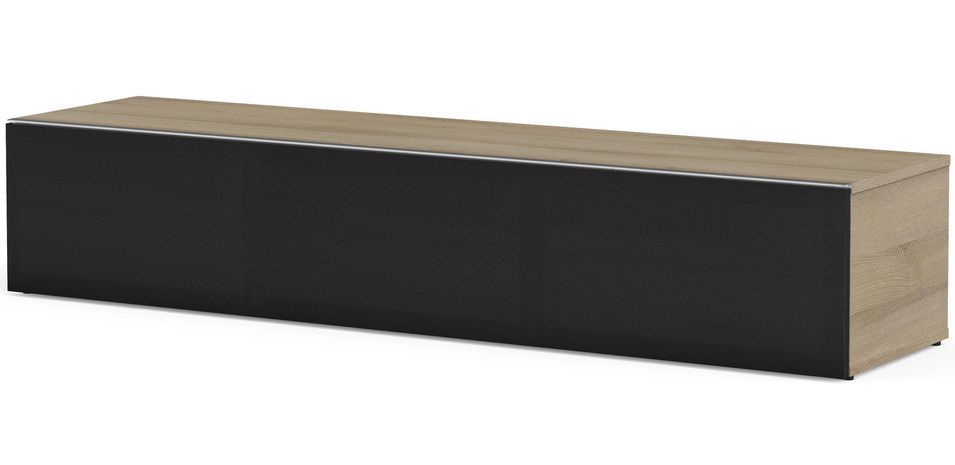 Meuble TV tissu acoustique noir et bois clair Houston 160 cm - Photo n°1