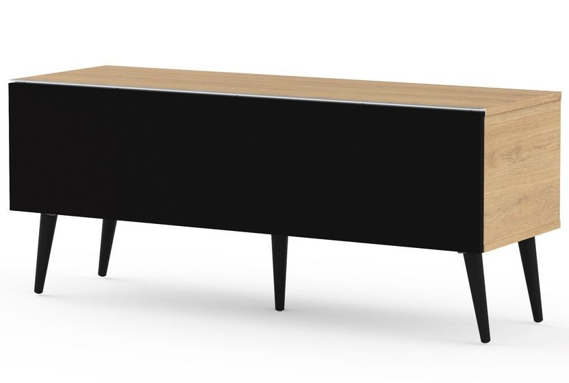 Meuble TV tissu acoustique noir et bois clair Umea 120 cm - Photo n°1