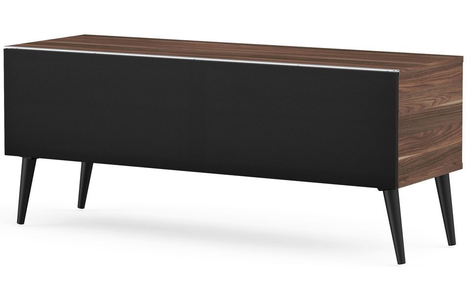 Meuble TV tissu acoustique noir et bois foncé Lund 120 cm - Photo n°1