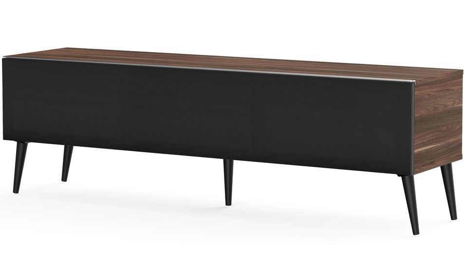 Meuble TV tissu acoustique noir et bois foncé Lund 160 cm - Photo n°1