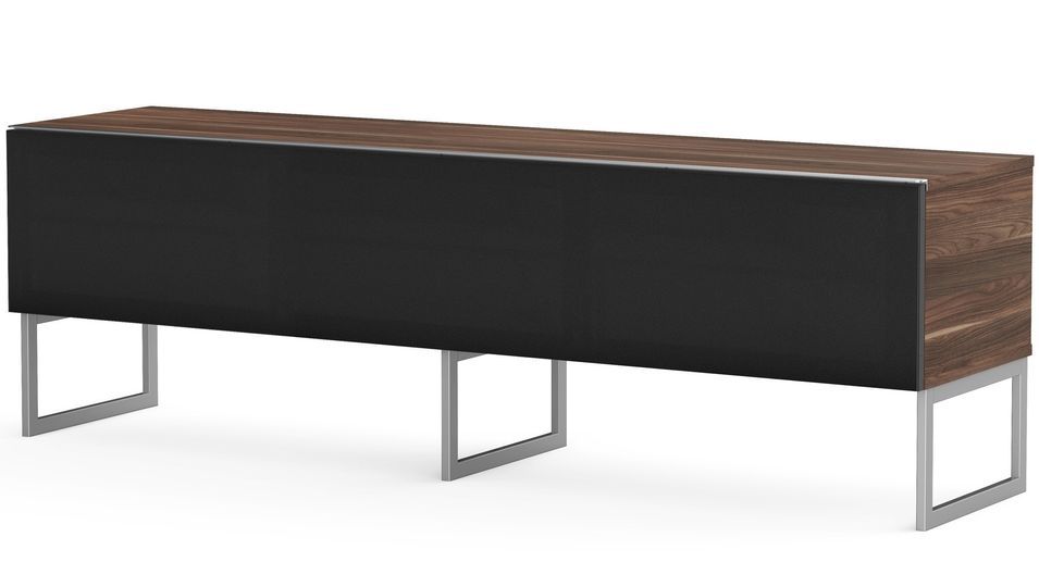 Meuble TV tissu acoustique noir et bois foncé pieds métal Firenze 160 cm - Photo n°1