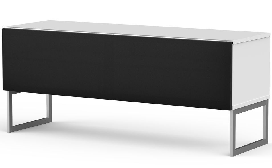 Meuble TV tissu acoustique noir et mélaminé blanc Modena 120 cm - Photo n°1