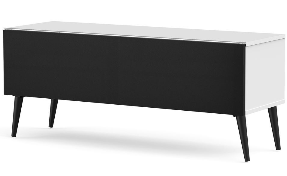 Meuble TV tissu acoustique noir et mélaminé blanc Orebro 120 cm - Photo n°1