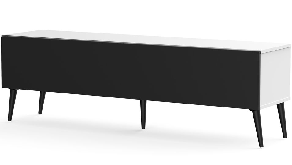 Meuble TV tissu acoustique noir et mélaminé blanc Orebro 160 cm - Photo n°1