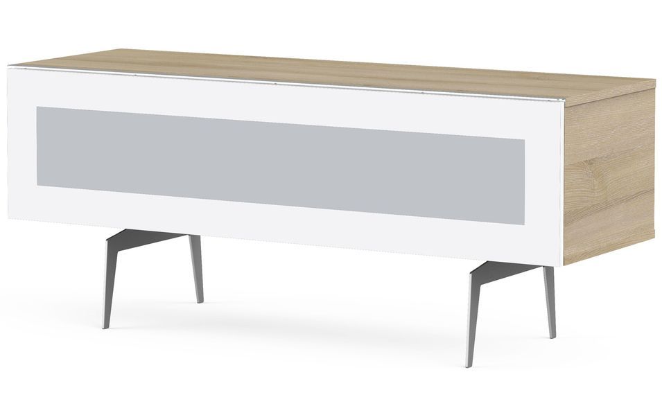 Meuble TV verre infrarouge et bois clair pieds métal Brisbane 120 cm - Photo n°1