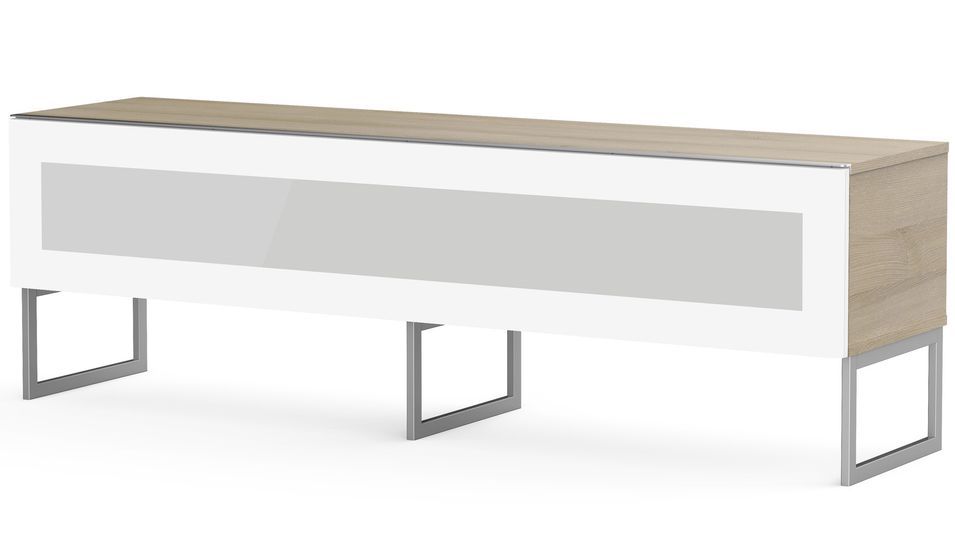 Meuble TV verre infrarouge et bois clair pieds métal Milano 160 cm - Photo n°1
