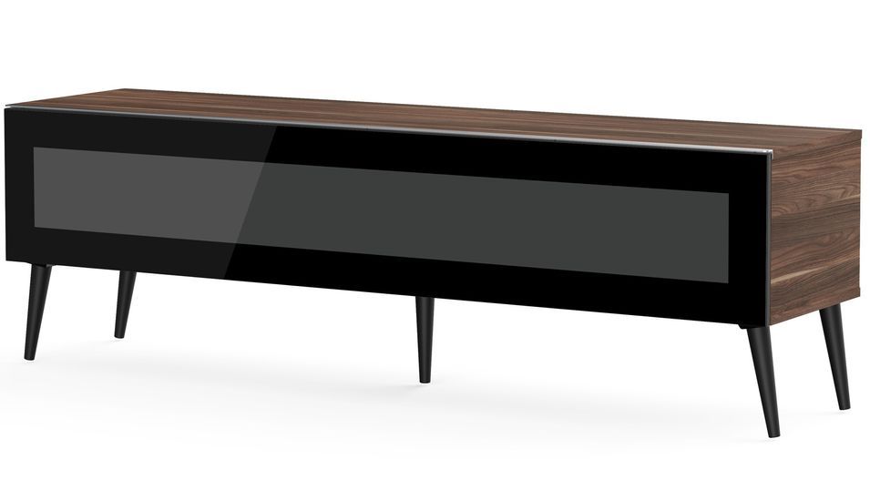 Meuble TV verre infrarouge et bois foncé Linkoping 160 cm - Photo n°1