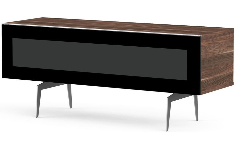 Meuble TV verre infrarouge et bois foncé pieds métal Noosa 120 cm - Photo n°1
