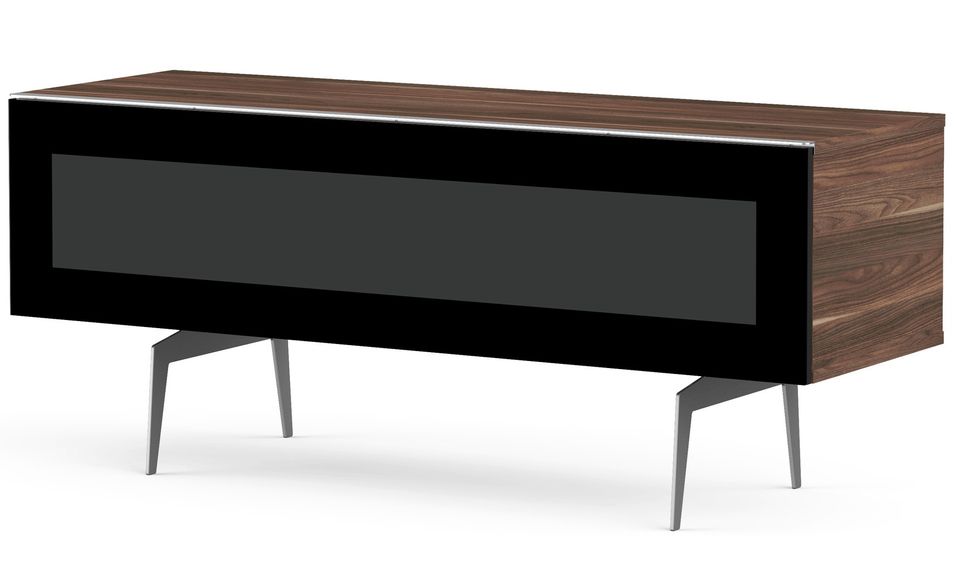 Meuble TV verre infrarouge et bois foncé pieds métal Noosa 160 cm - Photo n°1