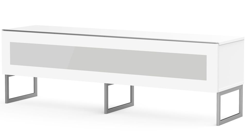 Meuble TV verre infrarouge et mélaminé blanc pieds métal Napoli 160 cm - Photo n°1