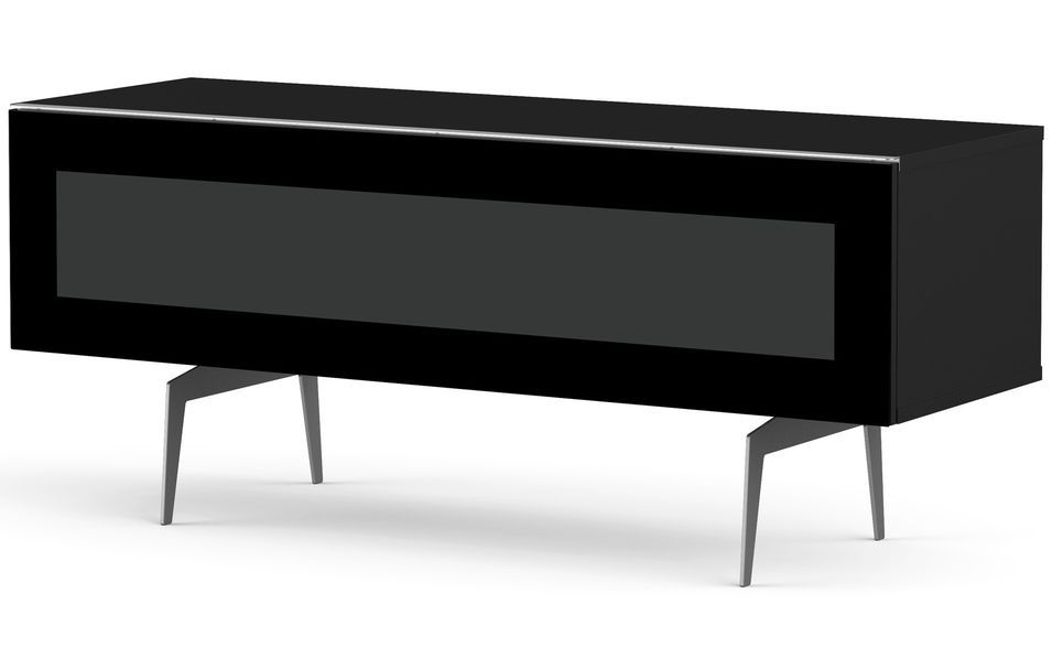 Meuble TV verre infrarouge et mélaminé noir pieds métal Sydney 120 cm - Photo n°1