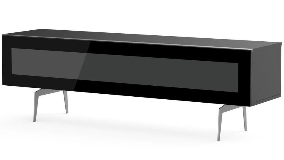 Meuble TV verre infrarouge et mélaminé noir pieds métal Sydney 160 cm - Photo n°1