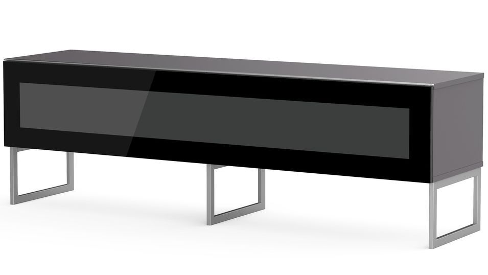 Meuble TV verre infrarouge noir et mélaminé gris Roma 160 cm - Photo n°1