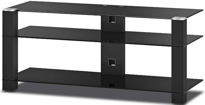 Meuble TV verre trempé et aluminium laqué noirs Liam - Photo n°1