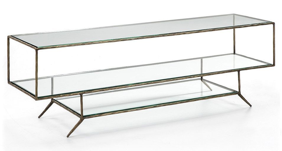 Meuble TV verre trempé et métal doré 152 cm - Photo n°1