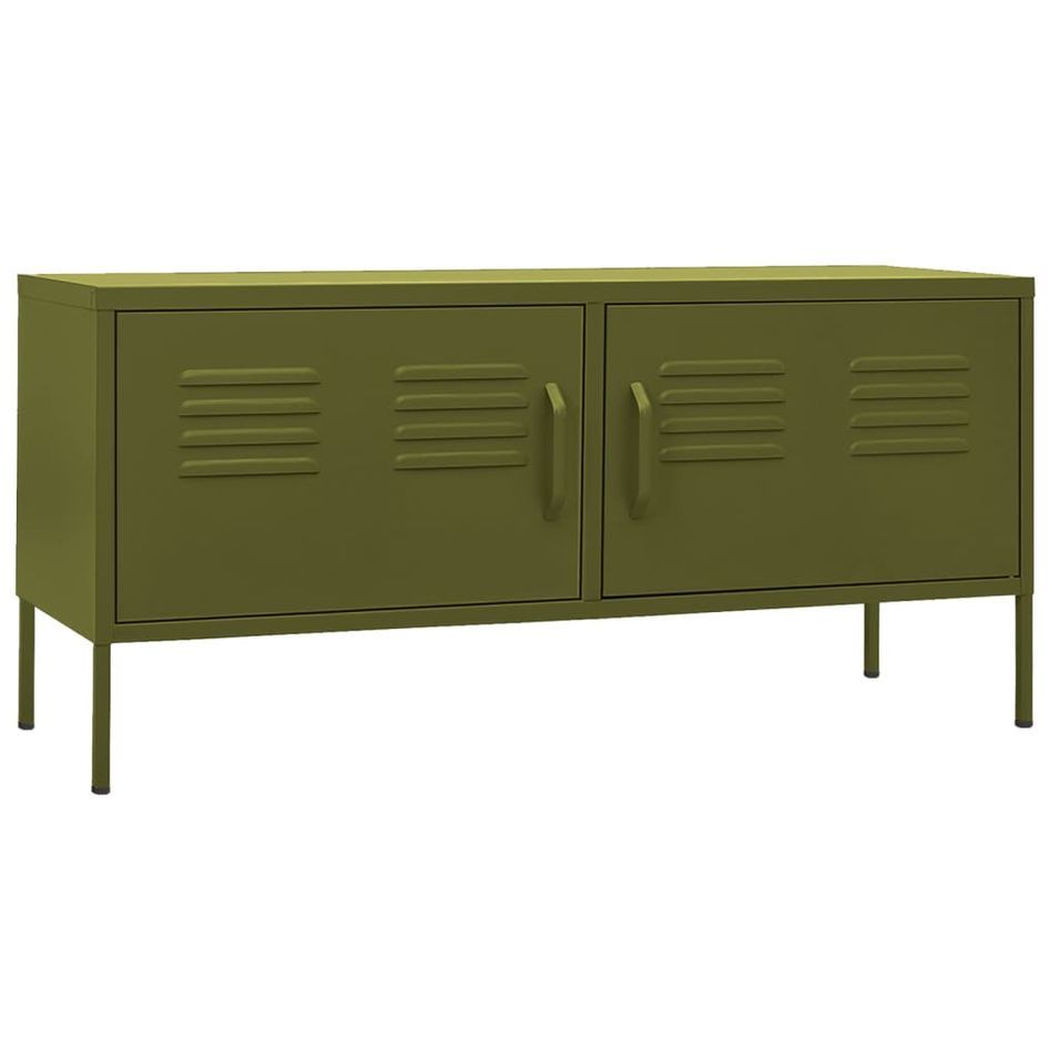 Meuble TV Vert olive 105x35x50 cm Acier 2 - Photo n°1