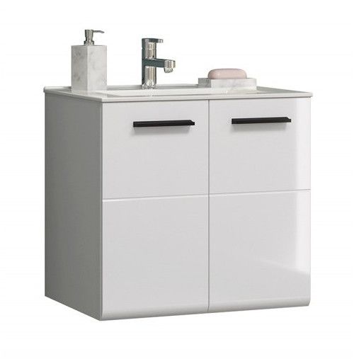 Meuble vasque suspendu en bois MDF 2 portes Randy L 62 cm - Photo n°1