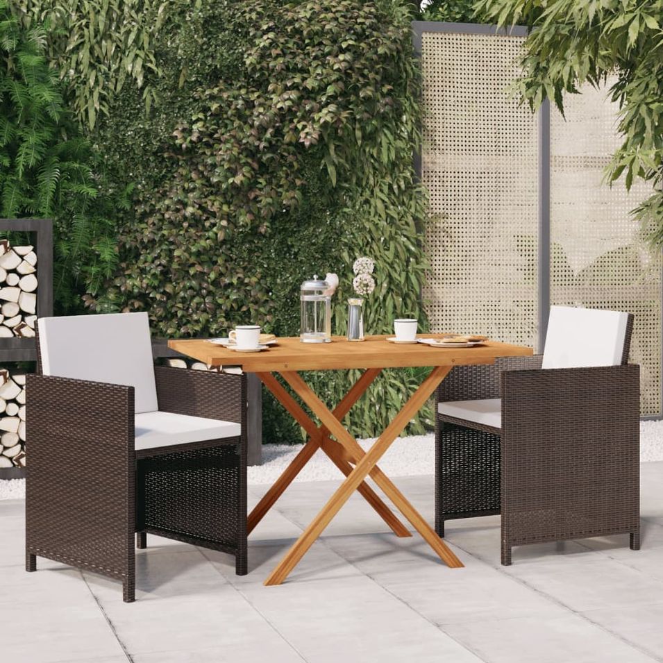 Meubles à dîner de jardin et coussins 3 pcs Marron - Photo n°1