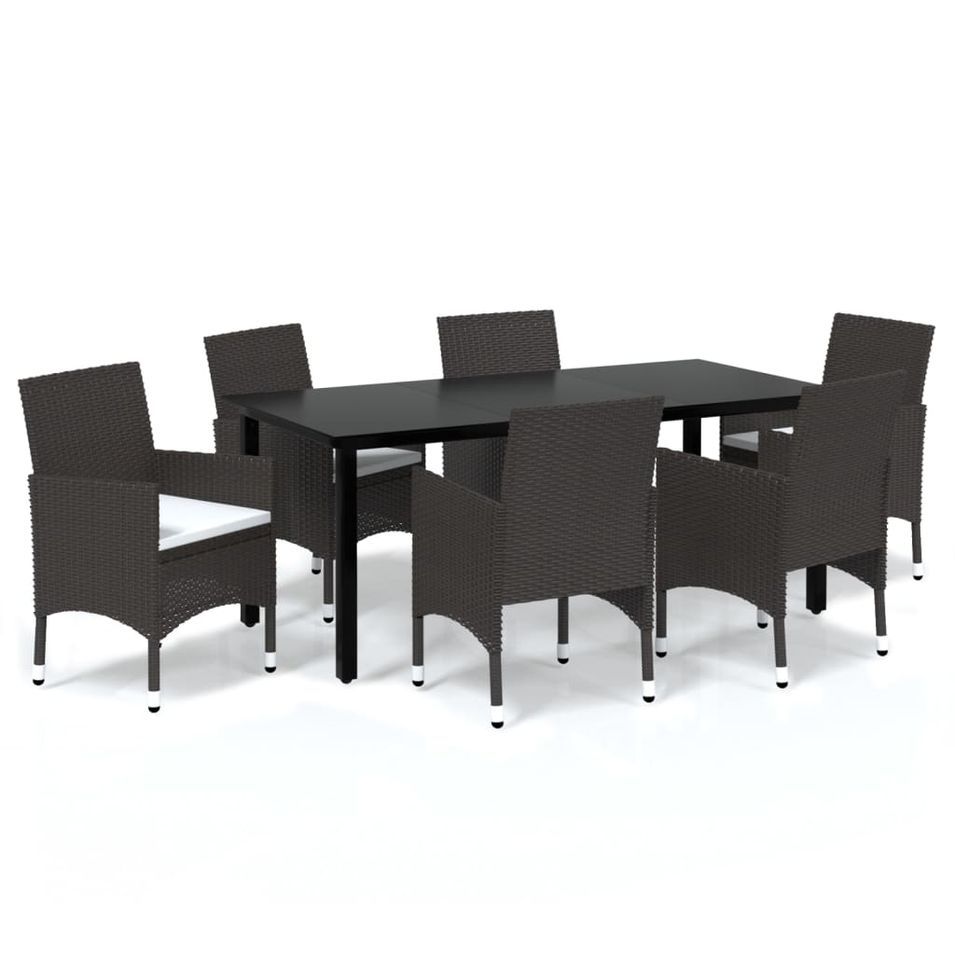 Meubles à dîner de jardin et coussins 7 pcs Poly rotin Marron 2 - Photo n°1