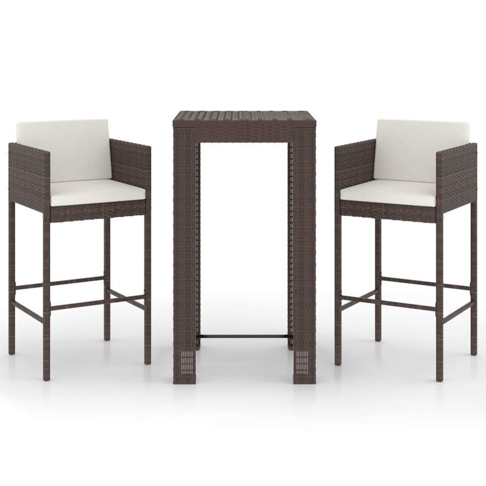 Meubles de bar de jardin 3pcs et coussins Résine tressée Marron - Photo n°1