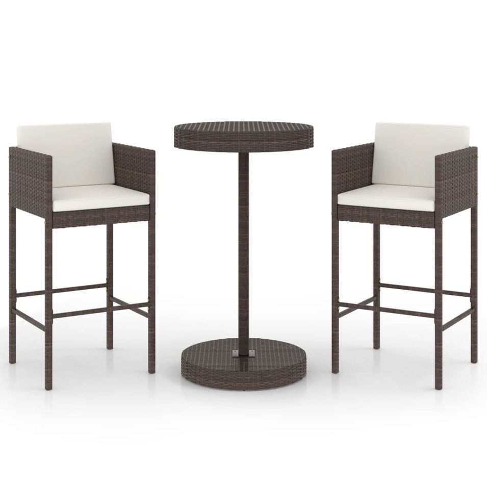 Meubles de bar de jardin 3pcs et coussins Résine tressée Marron 2 - Photo n°1