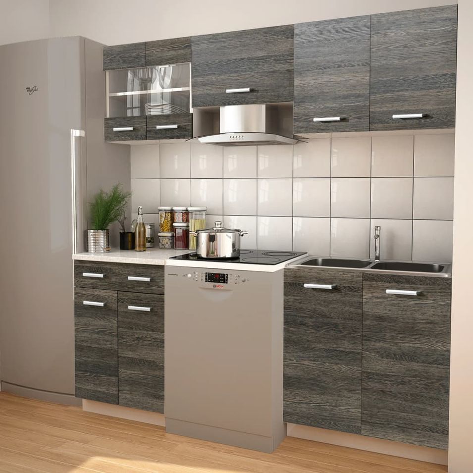 Meubles de cuisine 5 pcs avec hotte Aspect wengé - Photo n°1