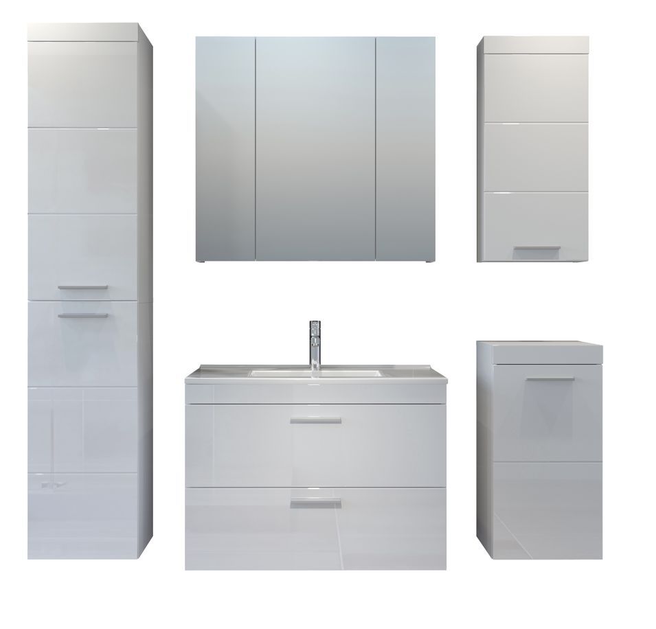 Meubles suspendus de salle de bain 5 pièces blanc brillant Divone 180 cm - Photo n°1
