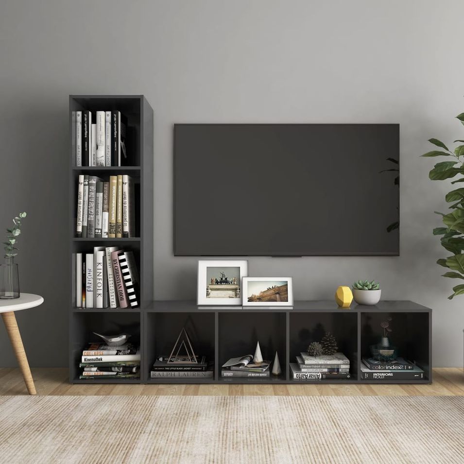 Meubles TV 2 pcs Gris 142,5x35x36,5 cm - Photo n°1