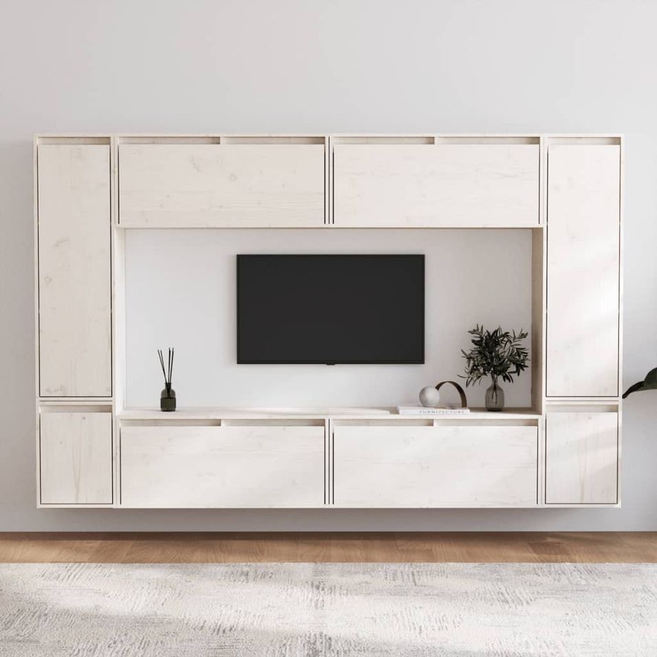 Meubles TV 8 pcs Blanc Bois massif de pin - Photo n°1