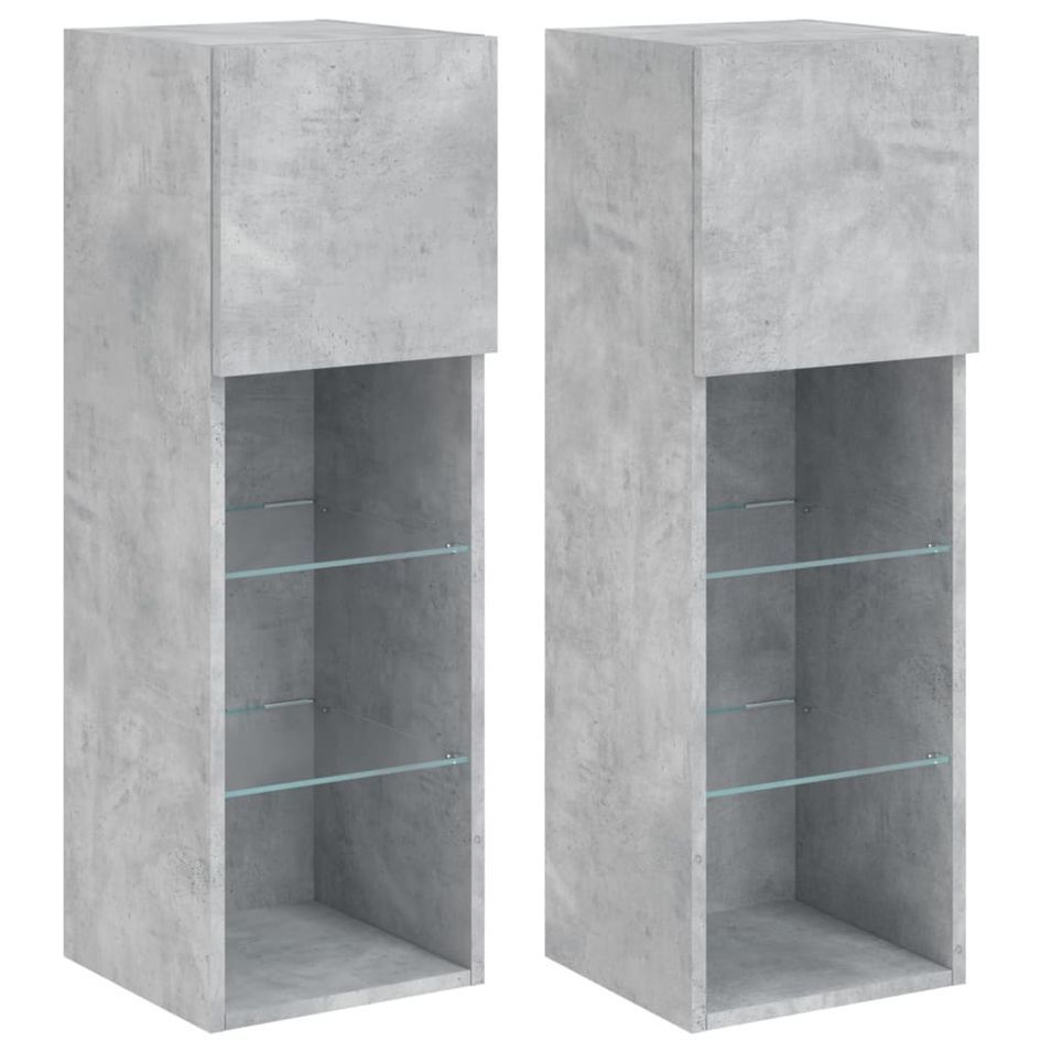 Meubles TV avec lumières LED 2 pcs gris béton 30,5x30x90 cm - Photo n°1
