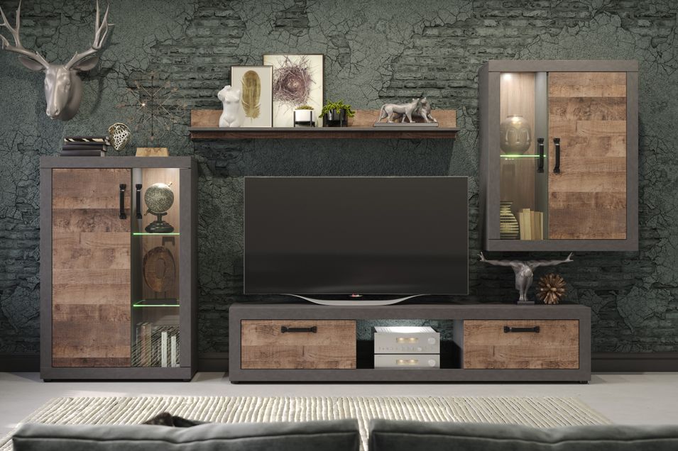 Meubles TV modulables chêne tabac et gris matera - Photo n°1