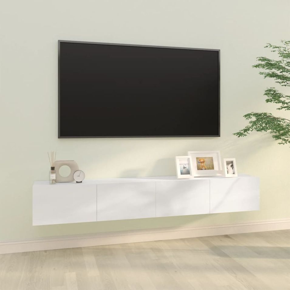 Meubles TV muraux 2 pcs Blanc brillant Bois d'ingénierie - Photo n°1