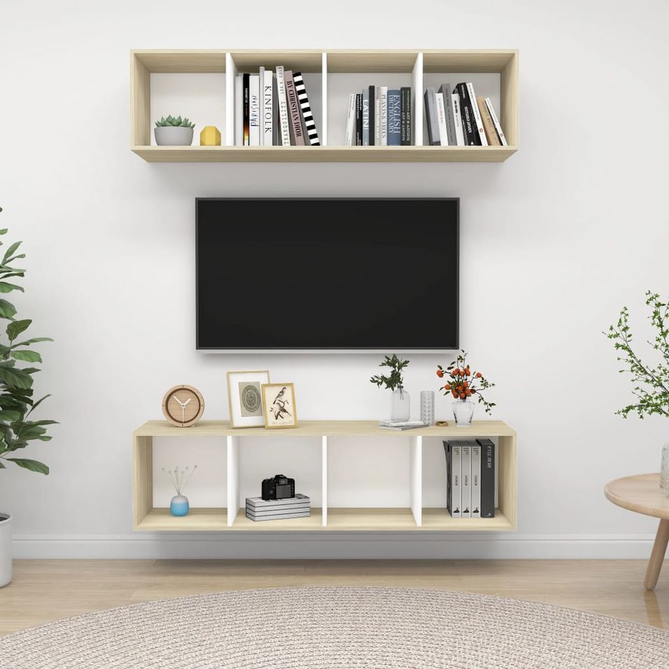 Meubles TV muraux 2 pcs Blanc et chêne sonoma 2 - Photo n°1