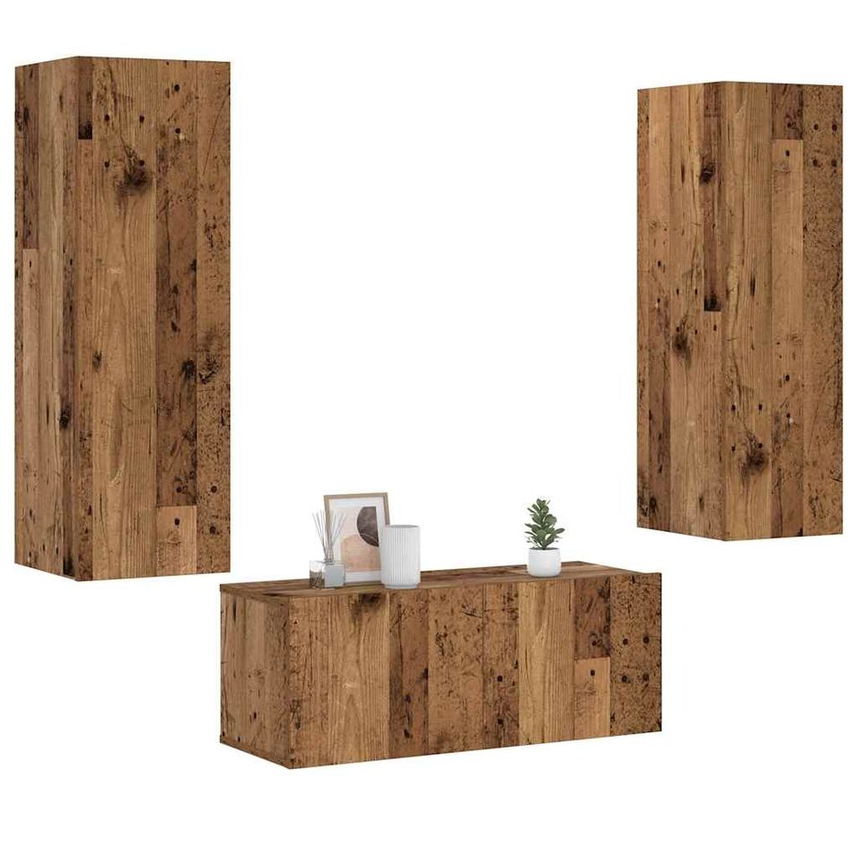 Meubles TV muraux 3 pcs vieux bois bois d'ingénierie - Photo n°1