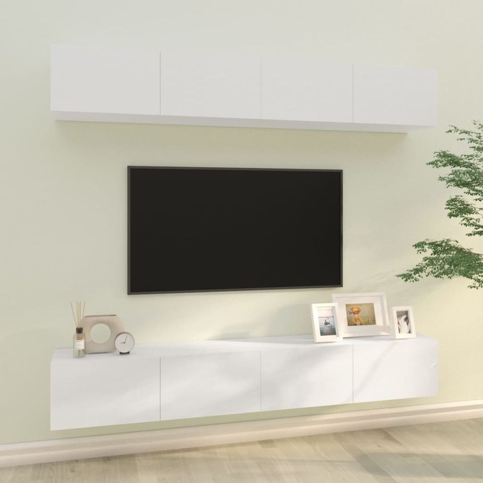 Meubles TV muraux 4 pcs Blanc brillant 100x30x30 cm - Photo n°1