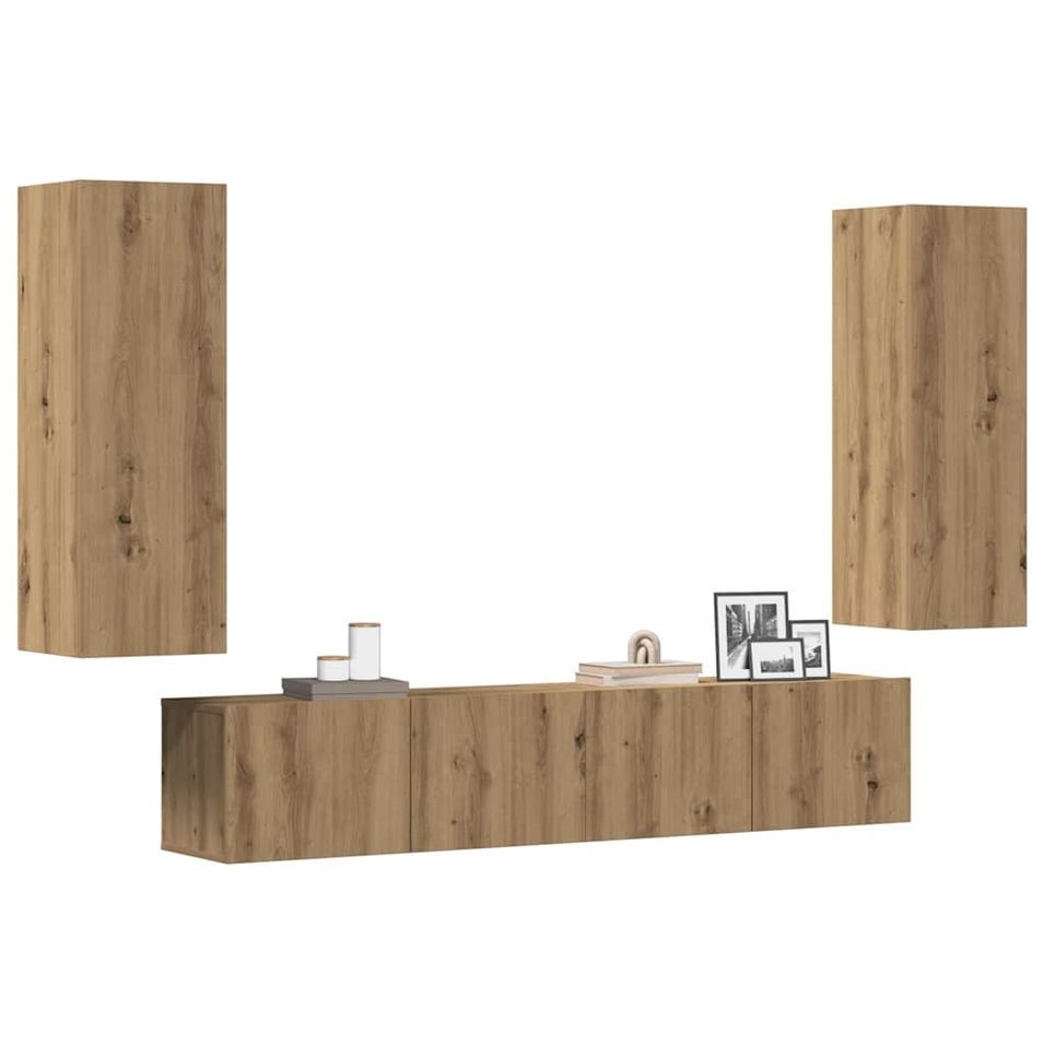 Meubles TV muraux 4 pcs chêne artisanal bois d'ingénierie - Photo n°1