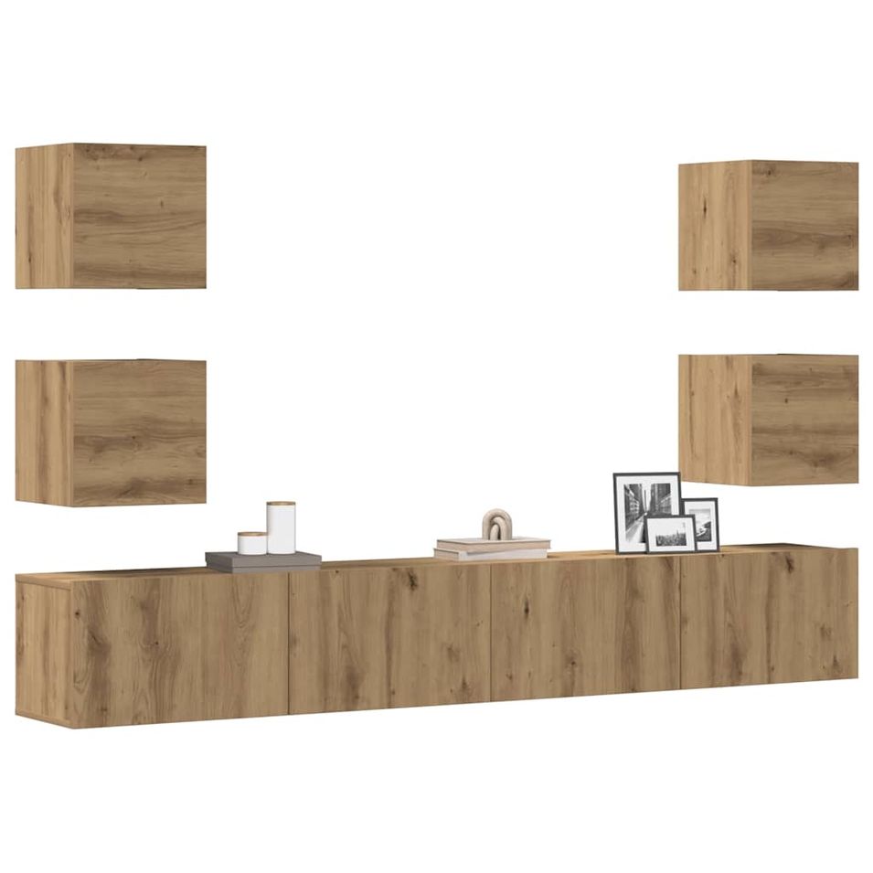Meubles TV muraux 6 pcs chêne artisanal bois d'ingénierie - Photo n°1