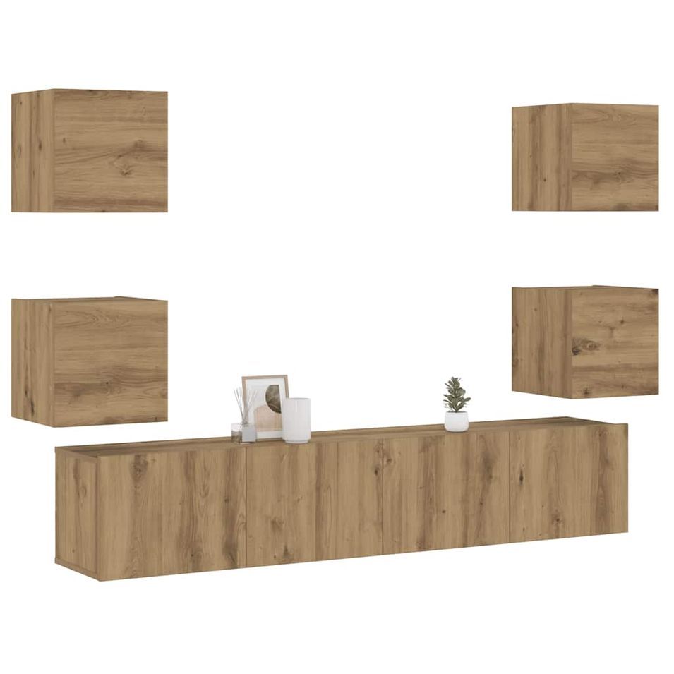 Meubles TV muraux 6 pcs chêne artisanal bois d'ingénierie - Photo n°1